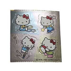 '84 RARE Hello Kitty Sports Mylar Prismatic Mettallic Five Sticker Sheet Sanrio